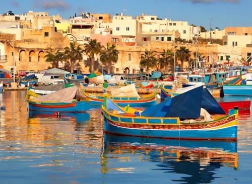 2000 Teile Puzzle für Erwachsene, Holzmaterial, DIY-Geschenkverpackung in Box, schwieriges Puzzle, große Größe, Malta, Boote, Häuser, Meer, 70 x 100 cm von AFHMZ
