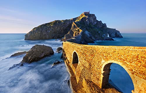 300 Teile – Kopf aus recyceltem Holz – Premium-Puzzle für Erwachsene – Meer, Felsen, Insel, Spanien, Baskenland, 38 x 26 cm von AFHMZ