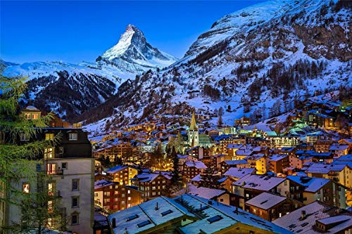 500-teiliges Holzpuzzle Zermatttal, Schweizer Alpen, Dorf, einzigartige Heimdekorationen und Geschenke, 52 x 38 cm von AFHMZ