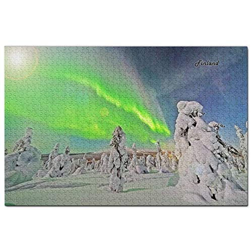 Finnland Puzzle 1000 Teile Finnland Aurora Lappland Puzzle Spiel Kunstwerk Reise Souvenir 70x50CM von AFHMZ