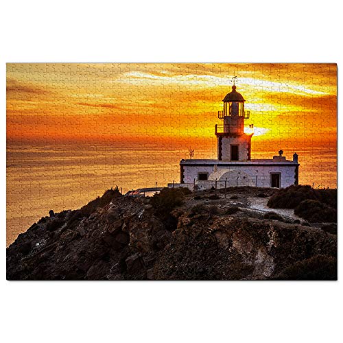 Griechenland Santorini Akrotiri Leuchtturm Puzzle 100 Teile Spiel Kunstwerk Reise Souvenir 45,5 x 35,5 cm von AFHMZ