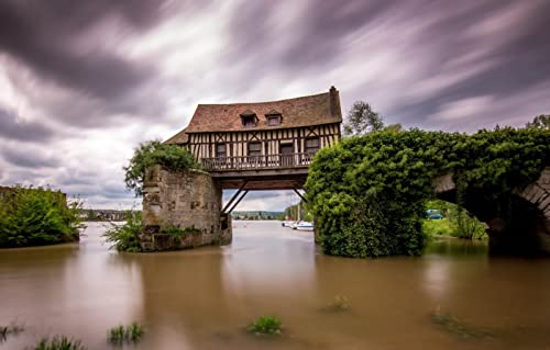Hobby-Puzzle für Erwachsene, 500 Teile, wunderschöne Naturlandschaft, Frankreich, Seine, kaputte Brücke, alte Mühle, 52 x 38 cm Hobby-Puzzle für Erwachsene, 500 Teile, wunderschöne Naturlandschaft, Frankreich, Seine, kaputte Brücke, alte Mühle, 52 x 38 cm von AFHMZ