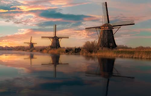 Impossible Puzzle 100 Teile Naturschönheit, Sonnenuntergang, Fluss, Mühle 45,5 x 35,5 cm von AFHMZ