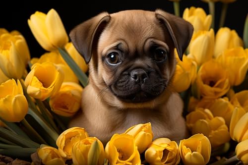 Puzzle 100 Tulpen Welpen Mops 45,5x35,5CM von AFHMZ