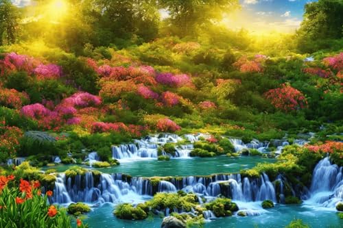 Puzzle 1000 Schöne Blumen blühen im Wasserfall 70x50CM Puzzle 1000 Schöne Blumen blühen im Wasserfall 70x50CM von AFHMZ