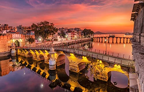 Puzzle 1000 Teile Stadt Himmel Sonnenuntergang Lichter Flüsse Indien Brücke Udaipur 38x26CM Puzzle 1000 Teile Stadt Himmel Sonnenuntergang Lichter Flüsse Indien Brücke Udaipur 38x26CM von AFHMZ