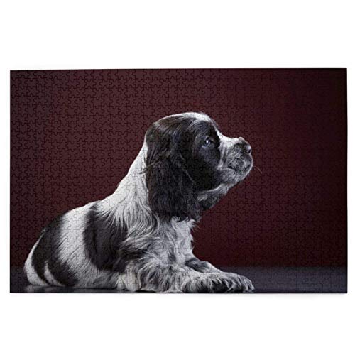 Puzzle 200 Teile Cocker Spaniel Welpe Schwarz-Weiß-Spaniel Puzzle Spielzeug Familienspiel Wanddekoration für Erwachsene Teenager 35x25CM von AFHMZ