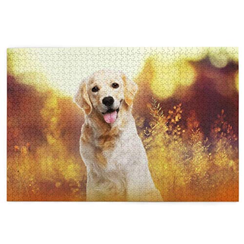 Puzzle 200 Teile Golden Retriever Kleiner Welpe Abendsonnenuntergang Puzzle Spielzeug Familienspiel Wanddekoration für Erwachsene Teenager 35x25CM von AFHMZ