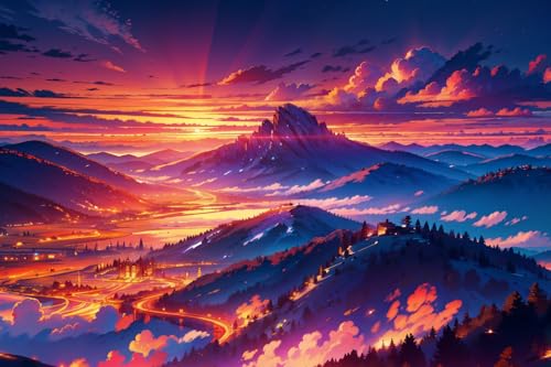 Puzzle 2000 Teile Schöne Landschaft mit Bergen und Meer unter wunderschönem Sonnenuntergangshimmel 100x70CM von AFHMZ