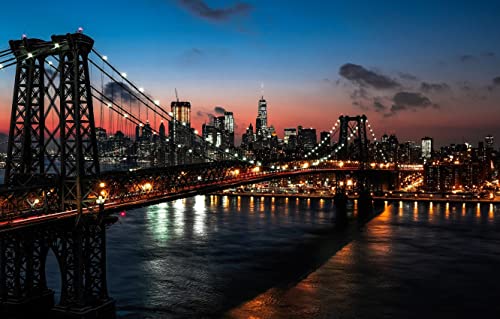 Puzzle 500 Teile, New Yorker Nachtansicht über die Brooklyn Bridge in New York, individuelles Puzzle, 52 x 38 cm von AFHMZ