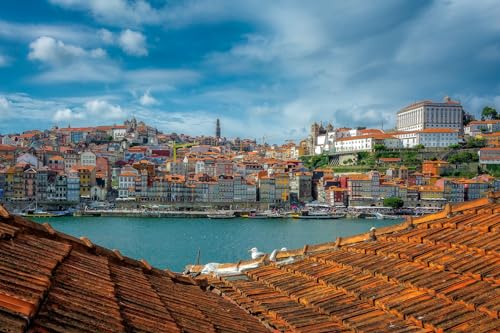 Puzzle für Erwachsene, 500 Teile, Stadtlandschaft am Fluss Douro in Porto, Portugal unter blauem Himmel, 52 x 38 cm von AFHMZ