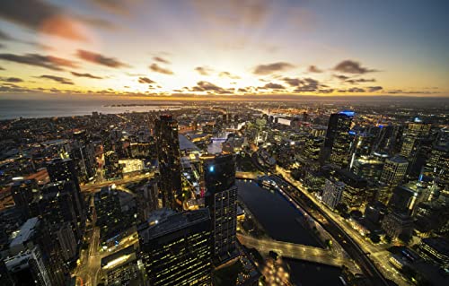 Schwierige Puzzles für Erwachsene, 500 Teile, Stadt, Sonnenaufgang, Architektur, Innenstadt von Melbourne, Australien, 52 x 38 cm von AFHMZ