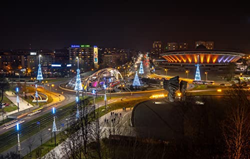 Weihnachts-Puzzle für Kinder, 1000 Teile, Lichter der Stadt, Polen, Kattowitz, Weihnachtsdekoration, 38 x 26 cm von AFHMZ