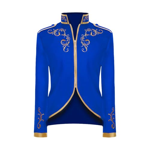 AFJIODUV Prinz Kostüm Herren, Mittelalter Gothic Frack Herren Karneval Jacke, Steampunk Mantel Herren Halloween Karneval Fasching Viktorianisches Renaissance Cosplay (Blau, M) von AFJIODUV