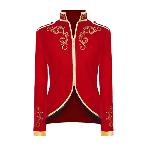 AFJIODUV Prinz Kostüm Herren, Mittelalter Gothic Frack Herren Karneval Jacke, Steampunk Mantel Herren Halloween Karneval Fasching Viktorianisches Renaissance Cosplay (Rot, M) von AFJIODUV