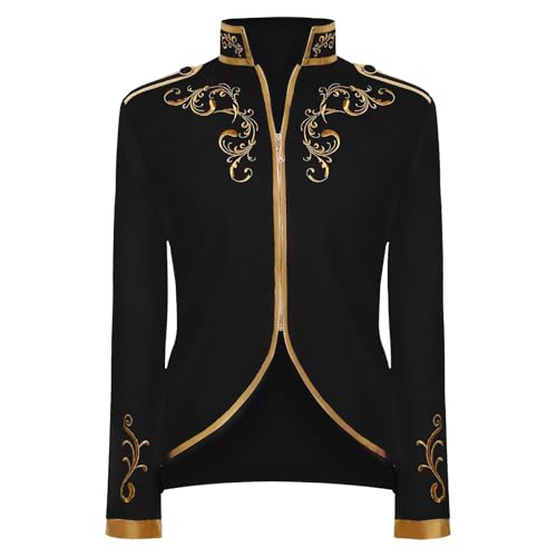 AFJIODUV Prinz Kostüm Herren, Mittelalter Gothic Frack Herren Karneval Jacke, Steampunk Mantel Herren Halloween Karneval Fasching Viktorianisches Renaissance Cosplay (Schwarz, S) von AFJIODUV