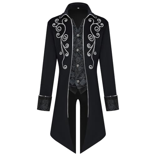 AFJIODUV Steampunk Frack Mantel, Viktorianischen Vintage Gothic Frack Mantel, Mittelalter Renaissance Herren Steampunk Vintage Jacke Party Cosplay Herren Kostüme für Erwachsene (Schwarz, M) von AFJIODUV