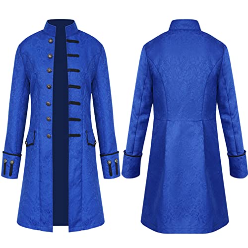 AFJIODUV ﻿Steampunk Mantel Herren, Mittelalter Vintage Viktorianisches Kostüm Herren, Gothic Mantel Halloween Karneval Cosplay Kostüm (Blau, XL) von AFJIODUV