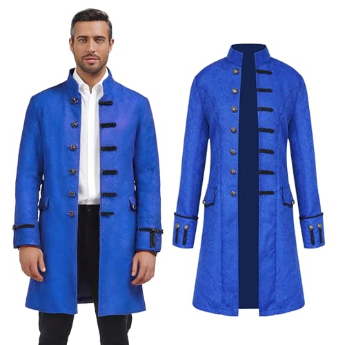 AFJIODUV ﻿Steampunk Mantel Herren, Mittelalter Vintage Viktorianisches Kostüm Herren, Gothic Mantel Halloween Karneval Cosplay Kostüm (Blau, XL) von AFJIODUV