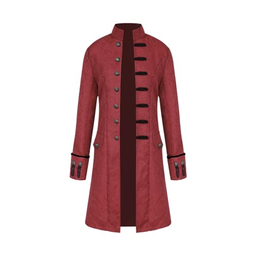 AFJIODUV ﻿Steampunk Mantel Herren, Mittelalter Vintage Viktorianisches Kostüm Herren, Gothic Mantel Halloween Karneval Cosplay Kostüm (Rot, XL) von AFJIODUV