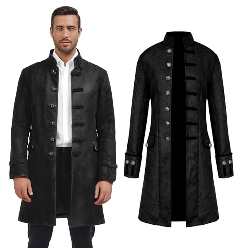AFJIODUV ﻿Steampunk Mantel Herren, Mittelalter Vintage Viktorianisches Kostüm Herren, Gothic Mantel Halloween Karneval Cosplay Kostüm (Schwarz, L) von AFJIODUV