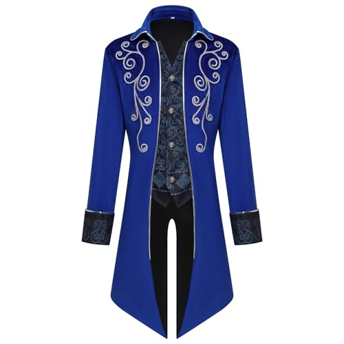 Steampunk Frack Mantel, Viktorianischen Vintage Gothic Frack Mantel, Mittelalter Renaissance Herren Steampunk Vintage Jacke Party Cosplay Herren Kostüme für Erwachsene (Blau, M) von AFJIODUV