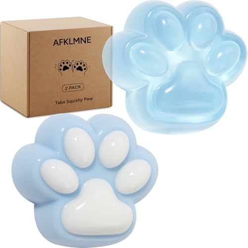 AFKLMNE Taba Squishy Cat Paw Sensory Fidget Toys Erwachsene, Angst- und Stressabbau-Quetschspielzeug, weich, niedlich, Kawaii-Fufu-Squishy's für Schreibtisch, Schule, 2 Stück (Blau) von AFKLMNE
