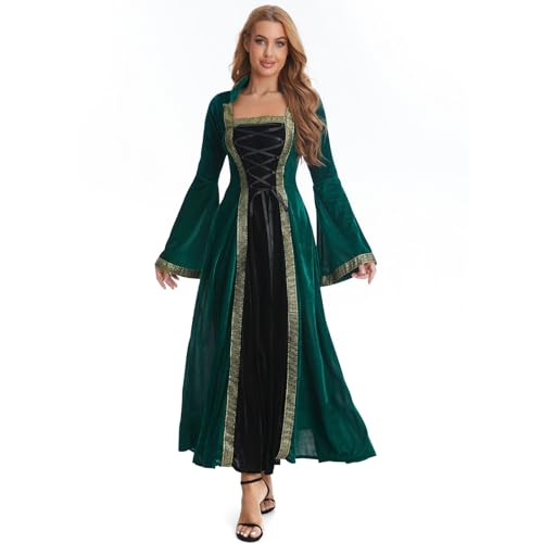 AGCOAH Damen Renaissance Mittelalter Kostüm Klassischer Stehkragen Prinzessin Langes Kleid Hexe Outfit Halloween Cosplay, Grün , XL AGCOAH Damen Renaissance Mittelalter Kostüm Klassischer Stehkragen Prinzessin Langes Kleid Hexe Outfit Halloween Cosplay, Grün , XL von AGCOAH