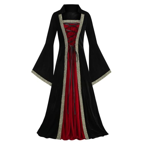 AGCOAH Damen Renaissance Mittelalter Kostüm Klassischer Stehkragen Prinzessin Langes Kleid Hexe Outfit Halloween Cosplay, Rot/Ausflug, einfarbig (Getaway Solids), XXL von AGCOAH