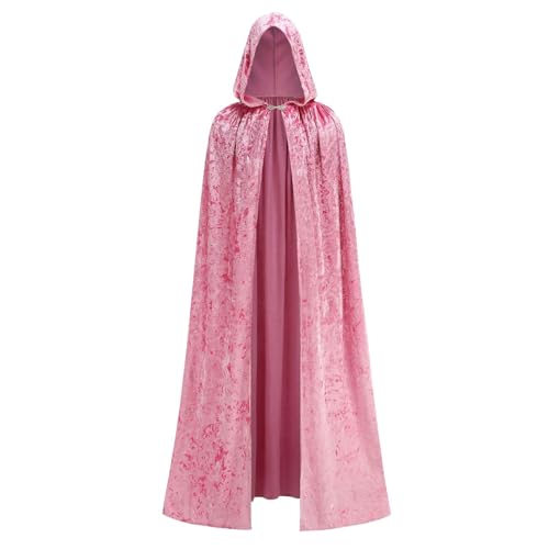 AGCOAH Deluxe Samt-Umhang mit Kapuze für Damen und Erwachsene, Hexenumhang, Halloween, Cosplay, Kostüme, Rosa von AGCOAH