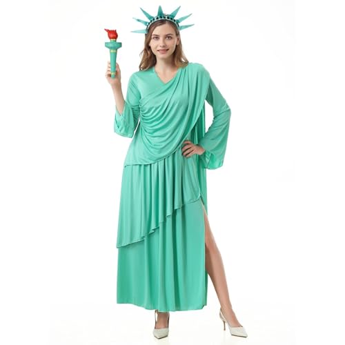 AGCOAH Freiheitsstatue Kostüm für Damen, Freiheit, Unabhängigkeitstag, grünes Outfit mit Krone, Erwachsene, Halloween, Cosplay, Grün, 2, X-Large AGCOAH Freiheitsstatue Kostüm für Damen, Freiheit, Unabhängigkeitstag, grünes Outfit mit Krone, Erwachsene, Halloween, Cosplay, Grün, 2, X-Large von AGCOAH