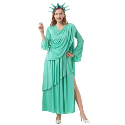 AGCOAH Freiheitsstatue Kostüm für Damen, Freiheit, Unabhängigkeitstag, grünes Outfit mit Krone, Erwachsene, Halloween, Cosplay, Hellgrün, Small AGCOAH Freiheitsstatue Kostüm für Damen, Freiheit, Unabhängigkeitstag, grünes Outfit mit Krone, Erwachsene, Halloween, Cosplay, Hellgrün, Small von AGCOAH