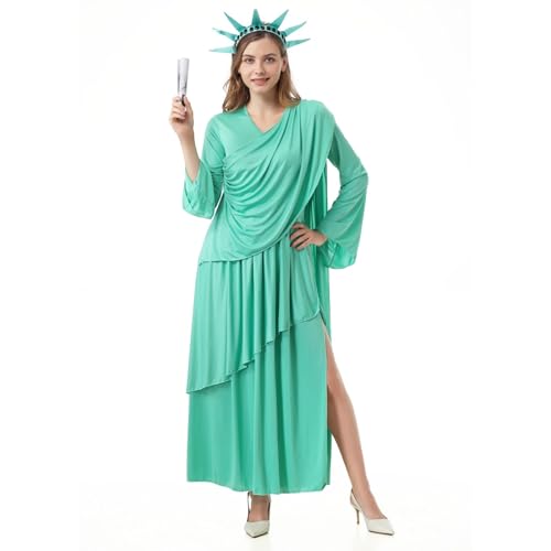 AGCOAH Freiheitsstatue Kostüm für Damen, Freiheit, Unabhängigkeitstag, grünes Outfit mit Krone, Erwachsene, Halloween, Cosplay, Hellgrün, X-Large AGCOAH Freiheitsstatue Kostüm für Damen, Freiheit, Unabhängigkeitstag, grünes Outfit mit Krone, Erwachsene, Halloween, Cosplay, Hellgrün, X-Large von AGCOAH
