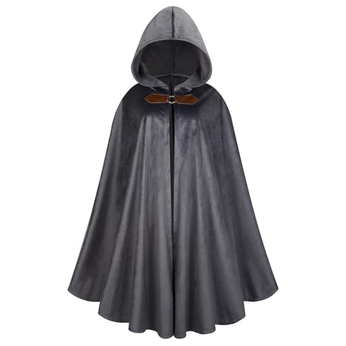 AGCOAH Herren Renaissance Mittelalter Kapuzenumhang viktorianisches Steampunk-Kostüm Cosplay, GRAU, 31 INCH von AGCOAH