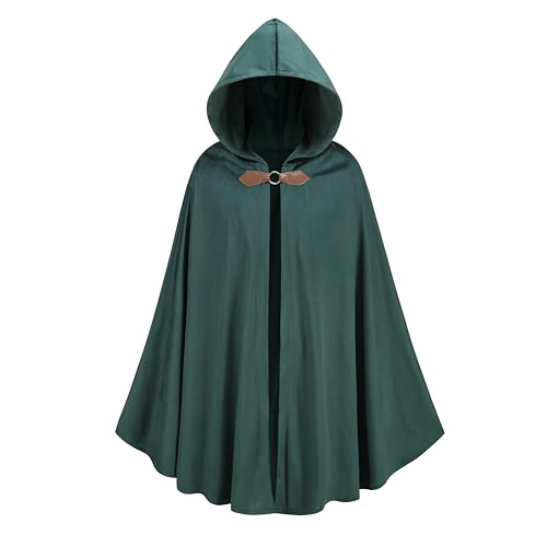 AGCOAH Herren Renaissance Mittelalter Kapuzenumhang viktorianisches Steampunk-Kostüm Cosplay, Grün (Forest Green), 31 INCH von AGCOAH