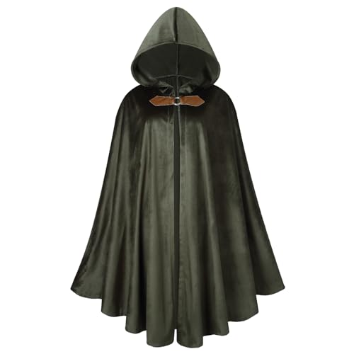 AGCOAH Herren Renaissance Mittelalter Kapuzenumhang viktorianisches Steampunk-Kostüm Cosplay, Grün , 79 cm von AGCOAH
