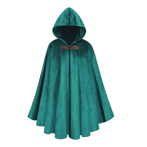 AGCOAH Herren Renaissance Mittelalter Kapuzenumhang viktorianisches Steampunk-Kostüm Cosplay, Seeblau, 79 cm von AGCOAH