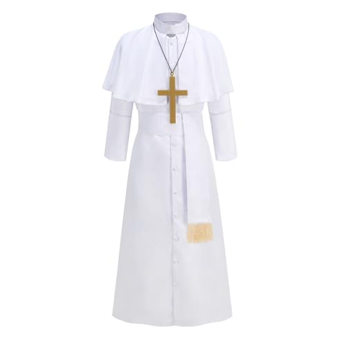 AGCOAH Priester-Kostüm für Herren, Priesterkostüm, Prediger-Kostüm, Vaterpriester-Kostüm, Halloween-Kostüm, Priester-Kostüm, 3-teilig (Weiß, M) von AGCOAH