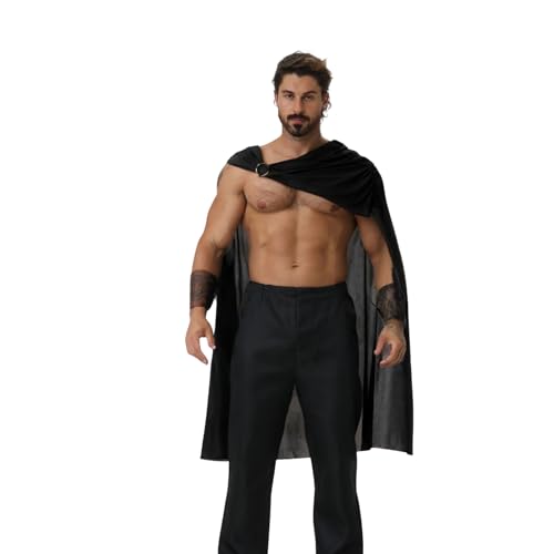 AGCOAH Römisches Soldatenkostüm für Herren, schwarzer Umhang, mittelalterlicher Umhang, römischer Gladiator-Kostüm, Samurai-Kostüm, Renaissance-Kostüm, griechisches Krieger-Kostüm (schwarz, 118 cm) AGCOAH Römisches Soldatenkostüm für Herren, schwarzer Umhang, mittelalterlicher Umhang, römischer Gladiator-Kostüm, Samurai-Kostüm, Renaissance-Kostüm, griechisches Krieger-Kostüm (schwarz, 118 cm) von AGCOAH