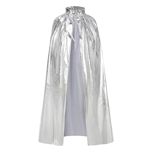 AGCOAH Silberfarbener Umhang, Silberumhang für Damen, Umhang mit Kragen, Party, Disco, Karneval, Festival (Silber, 155 cm) von AGCOAH