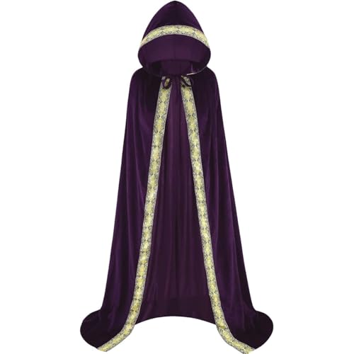 AGCOAH Umhang mit Kapuze für Damen und Herren, Renaissance, lila, lang, mittelalterlich, Wikinger, Kapuzenumhang für Erwachsene, Gothic, Poncho, Halloween, Hexenumhang, Cosplay, 140 cm von AGCOAH