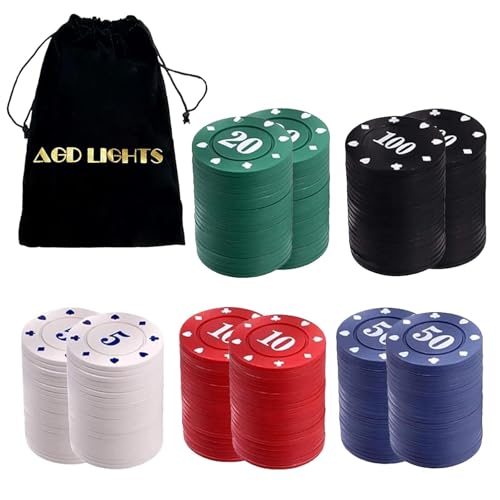 AGD LIGHTS 200PCS Poker Chips, Poker Chip Set mit Samt Tasche, Party Zubehör von AGD LIGHTS