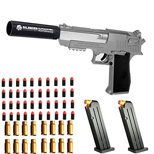 AGDLLYD Spielzeugpistole, Wüstenadler, Kinder Pistole mit Schalldämpfer, Schaumstoff-Blaster, 40 Darts, 1:1 Spielzeugpistole-Look echt, für Sicherheitstraining oder Spiel (grau) von AGDLLYD