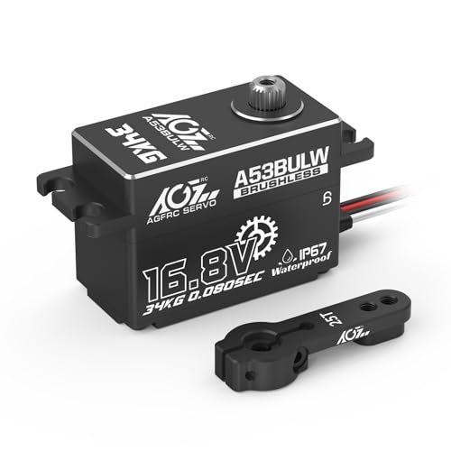 AGFRC 34 kg wasserdichter Low-Profile-RC-Lenk-Servo – 16,8 V Direktleistung, hohes Drehmoment, programmierbarer Metallgetriebe-Servomotor für 1/10 RC Auto, Steuerwinkel 180 ° (A53BULW) von AGFRC