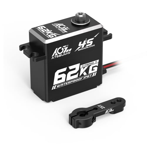 AGFRC 62 kg wasserdichter Lenk-Servo-Motor mit hoher Drehmoment, 16,8 V Vollmetallgetriebe, bürstenloser digitaler RC-Servo für 1/10 1/8 RC Auto, Steuerwinkel 180 ° (A75BUMW) von AGFRC