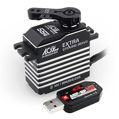 AGFRC 55KG Digital-Steering-Servo Hochdrehmoment programmierbar - Vollmetall Getriebe Brushless Servo für 1/8 1/10 RC Modelle, Steuerwinkel 180° (A86BHM & AGF-SPV3) von AGFRC