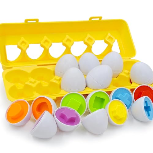 AGIG Lernspielzeug Sortier-Eier Set, 12 Farbige Formen-Eier mit Aufbewahrungsbox, Toddler Farbe Form Erkennung Sortierung und Stapeln Lernspielzeug, Spielzeug für Kleinkinder von AGIG