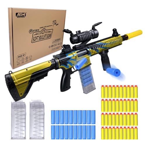 AGM MASTECH AR 416 Shell-Throwing Blaster Shot Gun, 40 offizielle Darts, 8-Dart Clip, 2 Magazine, 4 Montagemethoden, Blaster Toys Spielset für Jungen, Kinder und Erwachsene(Gold) von AGM MASTECH