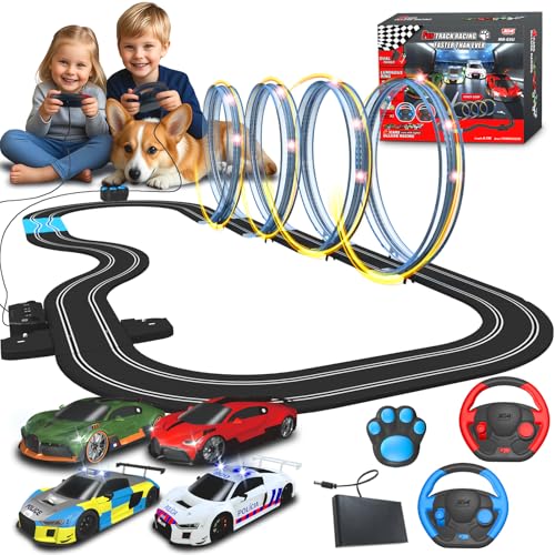 AGM MASTECH High Speed Series Tram Dual Track Set, Track with 4 Vehicles Official Licensed Slot Car Racing, Comes with 2 Hand Controls and Track Parts and a Lap Counter U AGM MASTECH High Speed Series Tram Dual Track Set, Track with 4 Vehicles Official Licensed Slot Car Racing, Comes with 2 Hand Controls and Track Parts and a Lap Counter U von AGM MASTECH