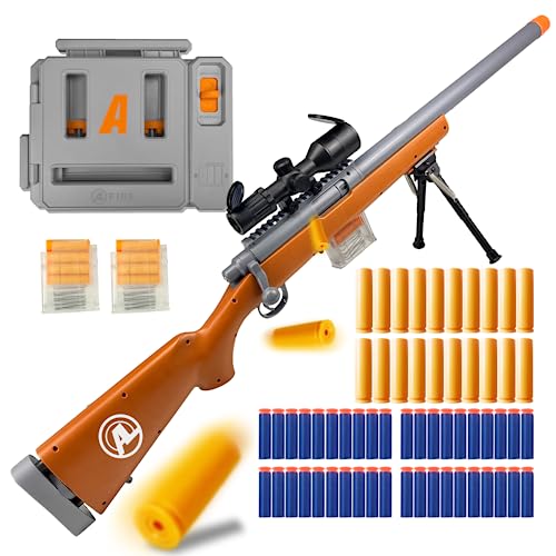 AGM MASTECH M24 Weiche Schaumstoff-Spielzeugpistole, Design mit auswerfenden Patronenhülsen, verbessertes Zielfernrohr, Dartlader, 40 weiche Schaumstoff-Darts, 20 Patronenhülsen, 2 Magazine. von AGM MASTECH